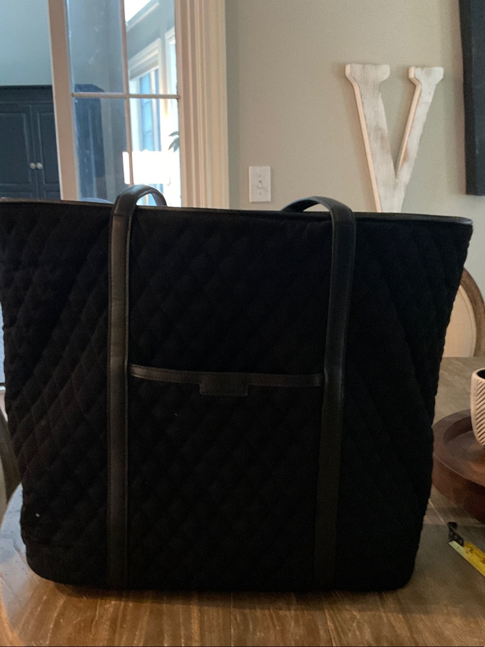 Vera Bradley large Black Quilted Tote with interior ”rose” pattern discontinued. - Picture 5 of 9
